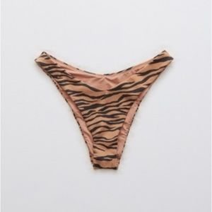 NWT AERIE PIQUE ANIMAL PRINT SUPER HIGH CUT CHEEKIEST BIKINI BOTTOM raw sienna